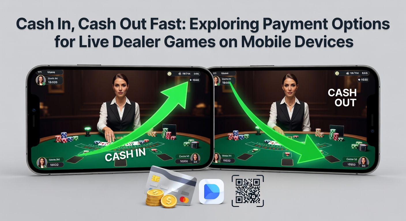 Mobile phone screen displaying a live dealer blackjack table with payment options overlay, highlighting quick deposit buttons for e-wallets and cards