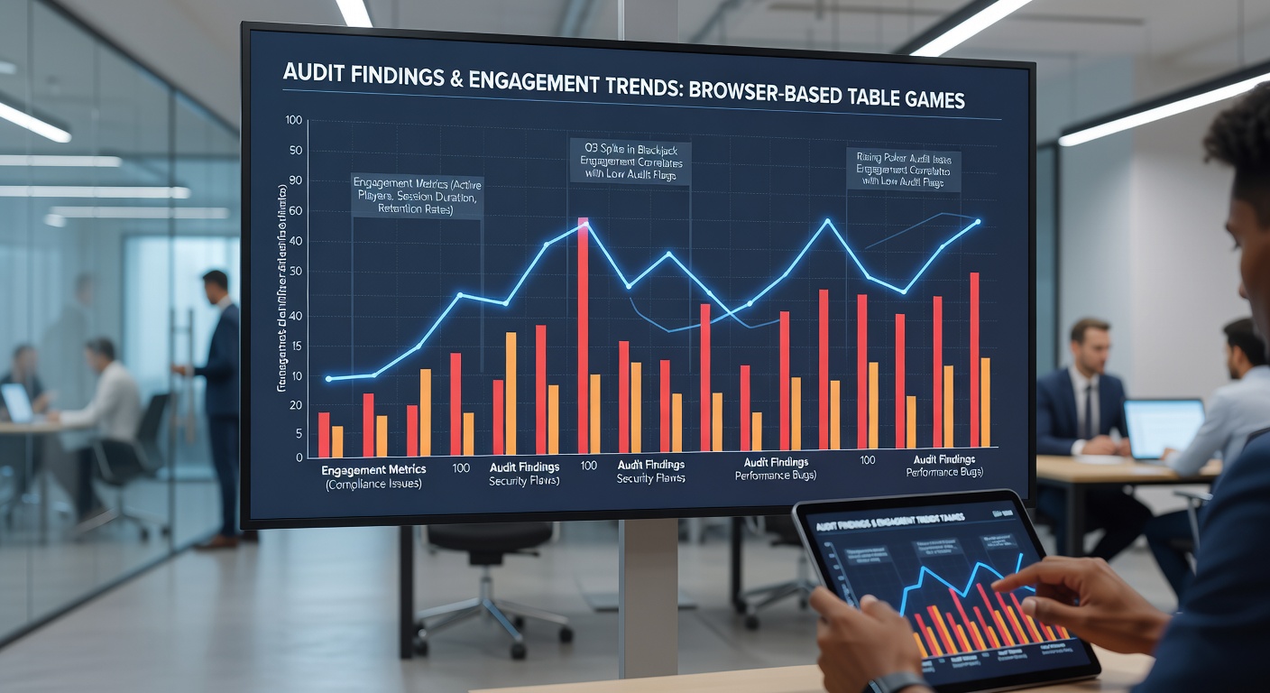 Analytics dashboard displaying correlation charts between audit compliance scores and player retention rates for online table games