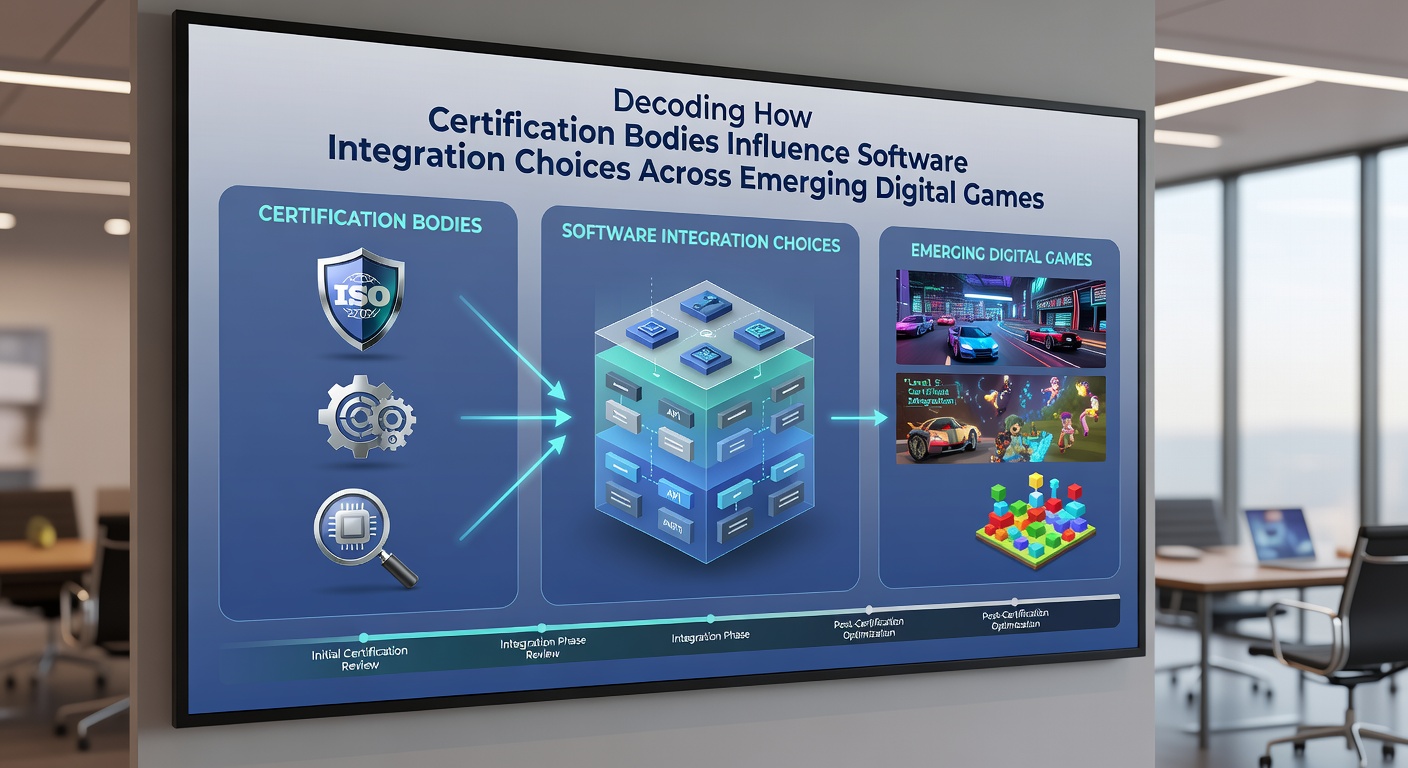 Software integration diagram showing certification checkpoints between gaming modules and ecosystem infrastructure